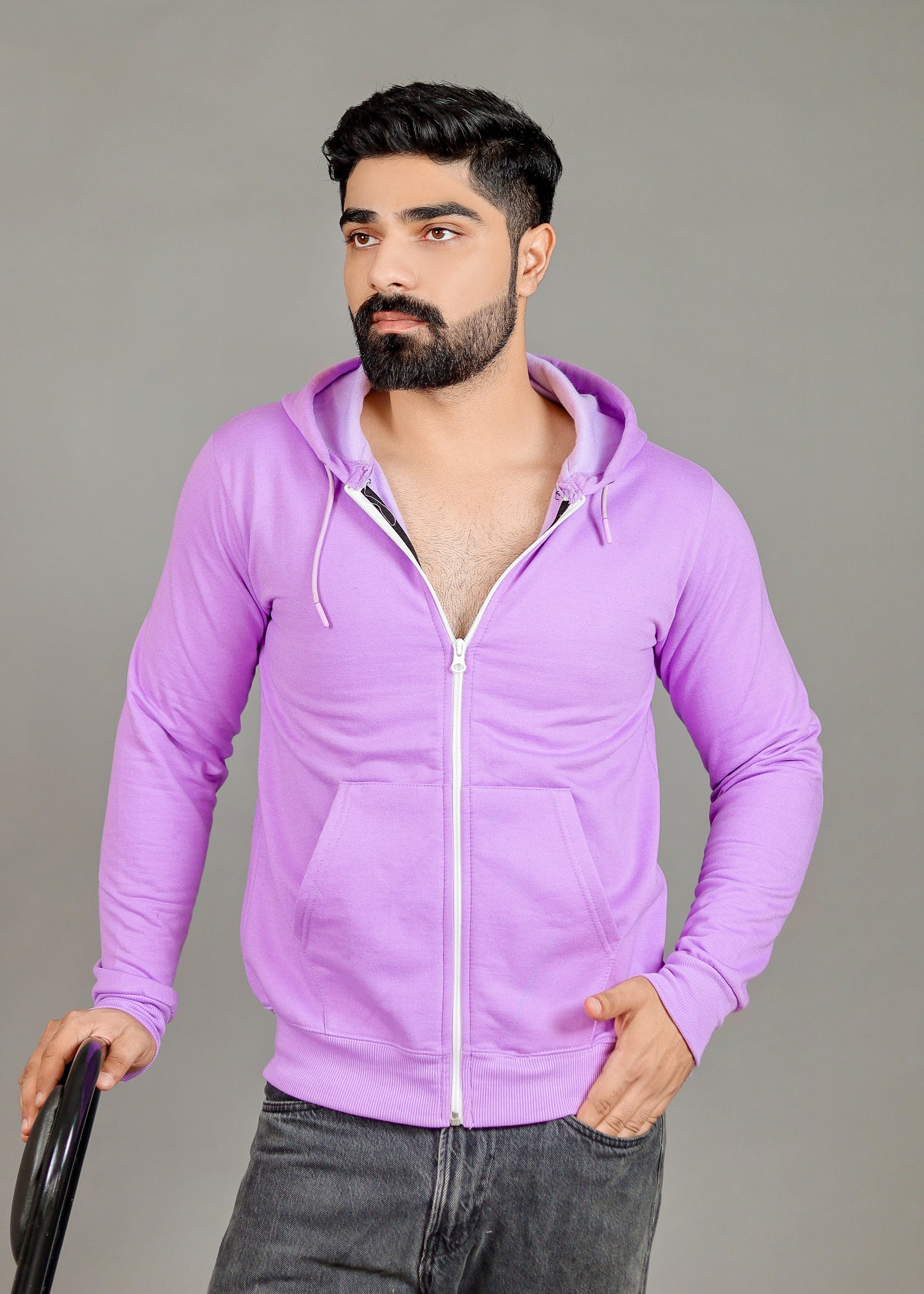 Men's Solid Lavender Zipper Hoodie