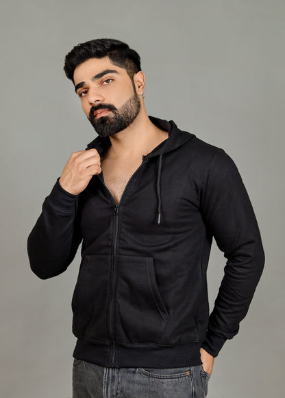 Men's Solid Black Zipper Hoodie