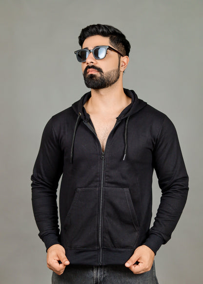 Men's Solid Black Zipper Hoodie