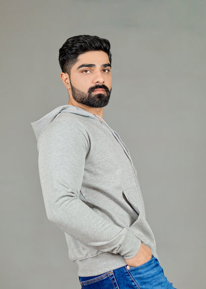 Men's Solid Grey Zipper Hoodie