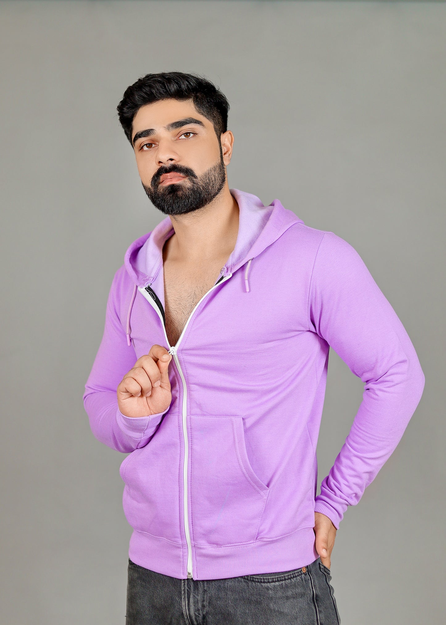 Men's Solid Lavender Zipper Hoodie