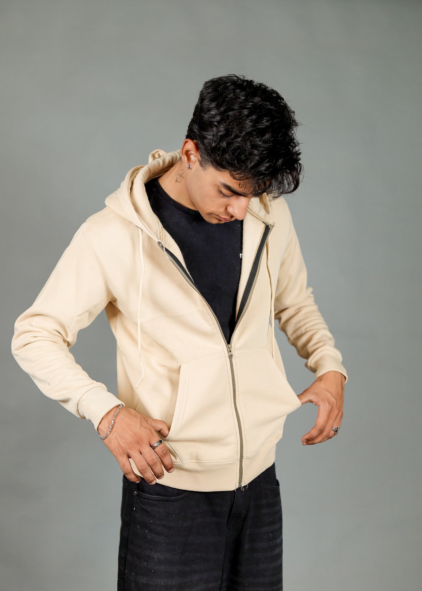 Men's Premium Beige Zipper Hoodie