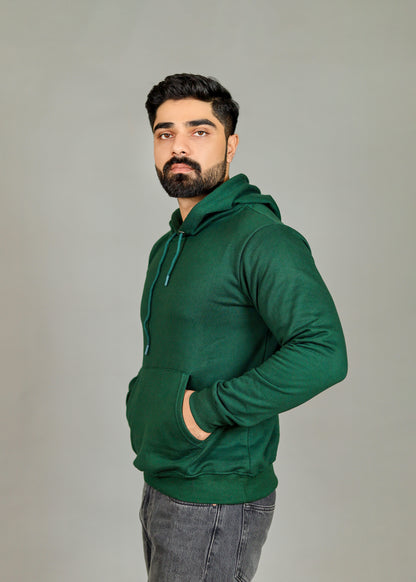 Men's Solid Bottle Green Hoodie