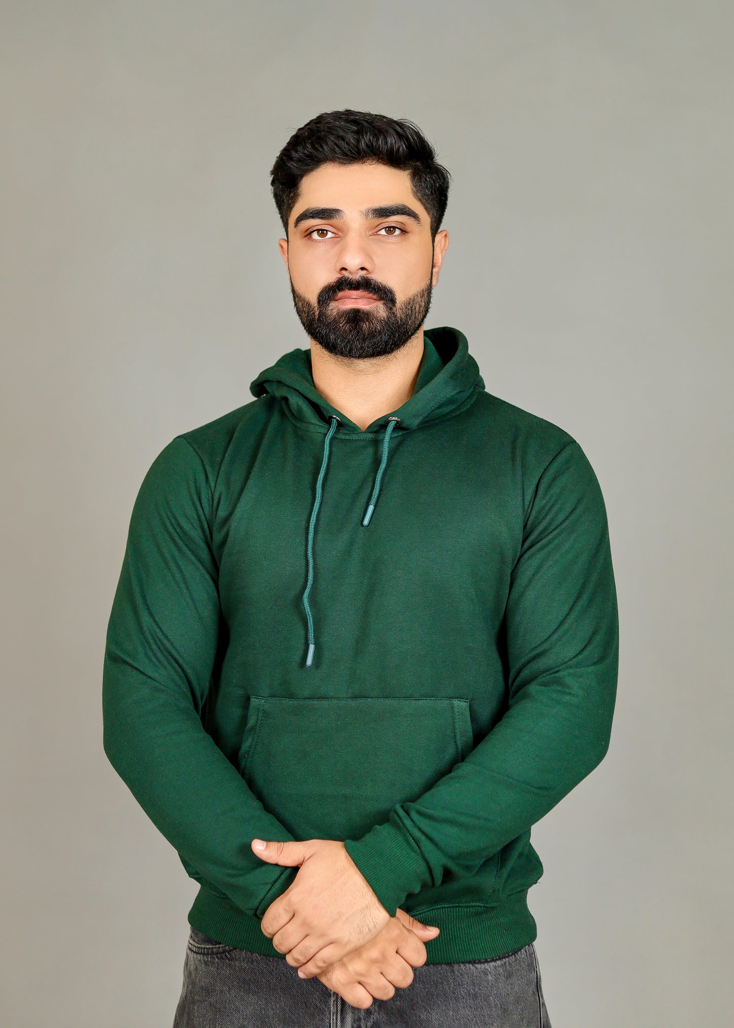 Men's Solid Bottle Green Hoodie