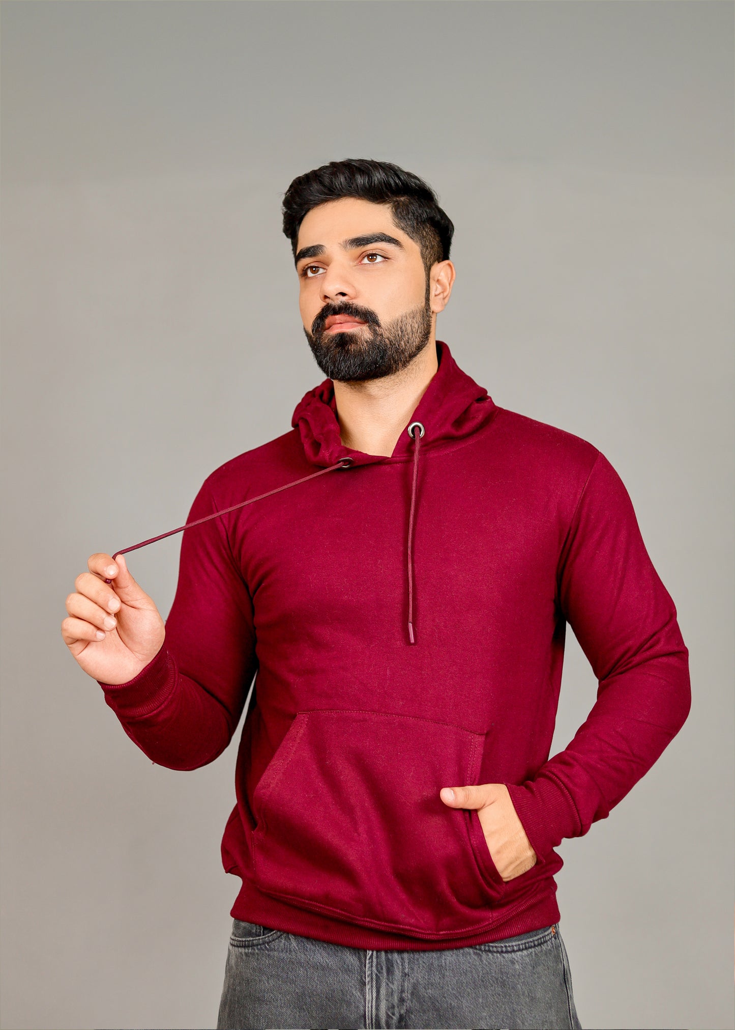 Men's Solid Wine Hoodie