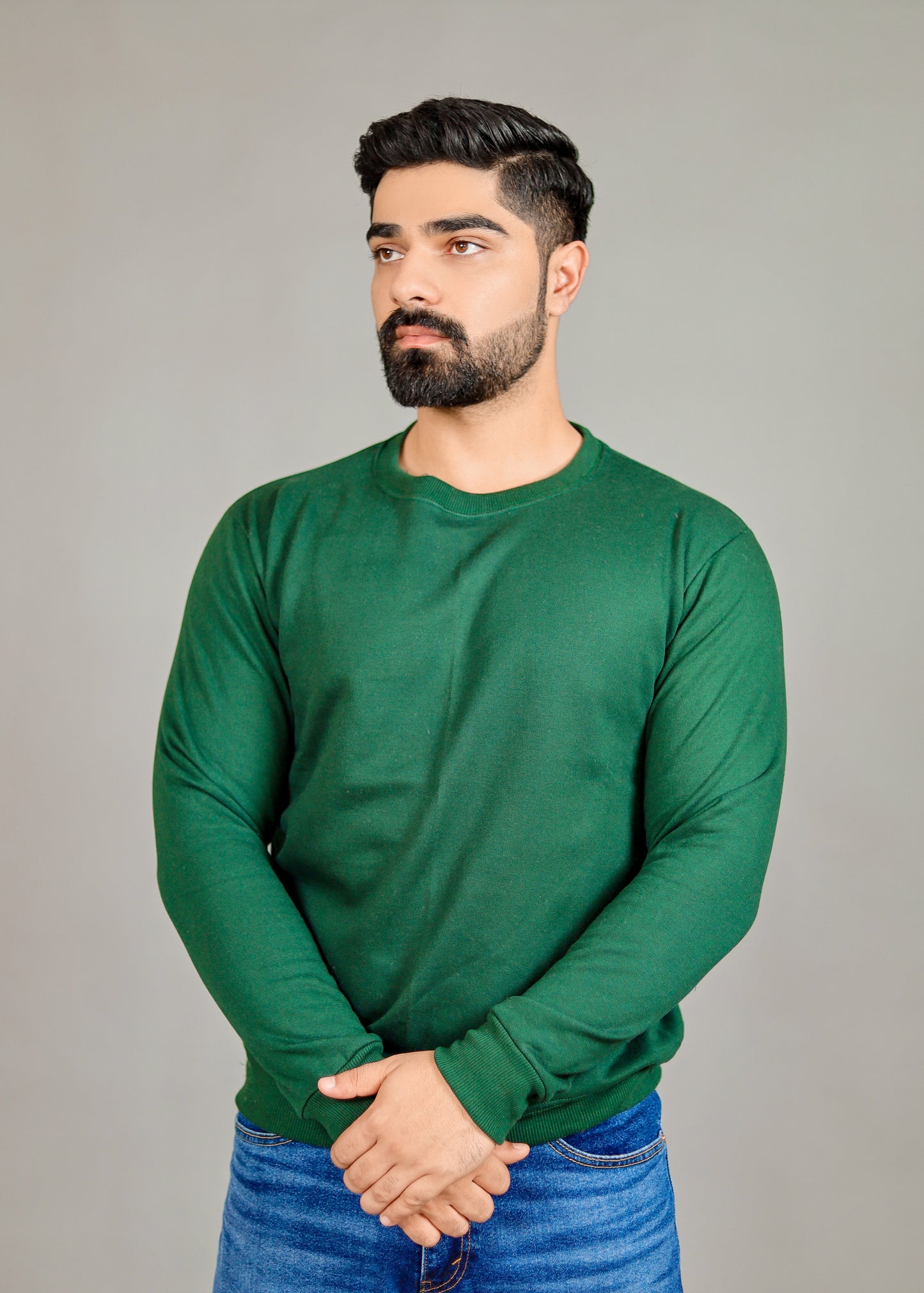 Men's Solid Bottle Green Sweatshirt