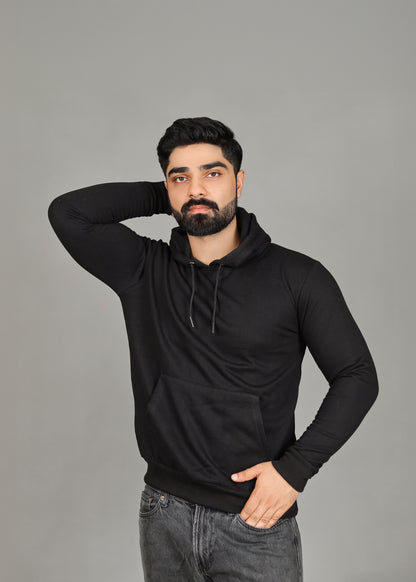 Men's Solid Black Hoodie