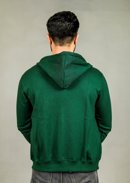 Men's Solid Bottle Green Zipper Hoodie