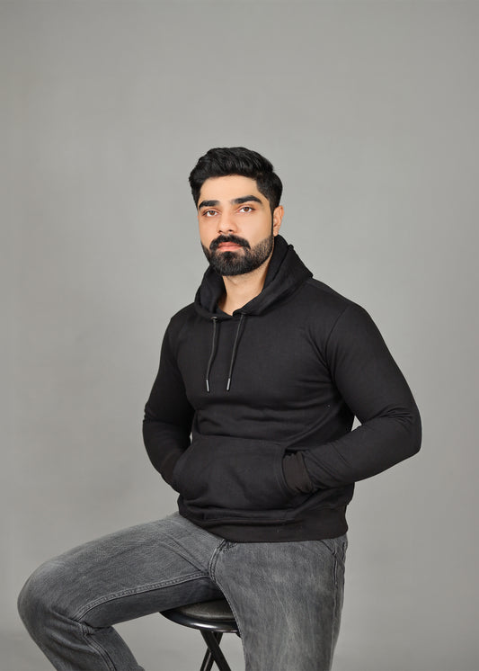 Men's Solid Black Hoodie