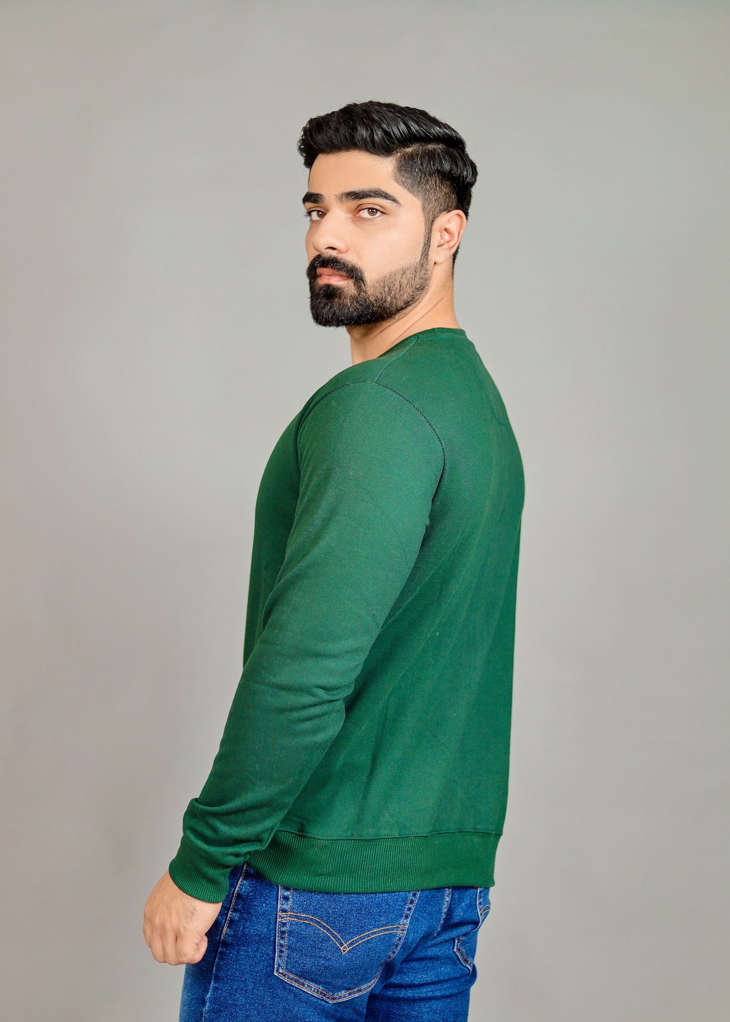 Men's Solid Bottle Green Sweatshirt