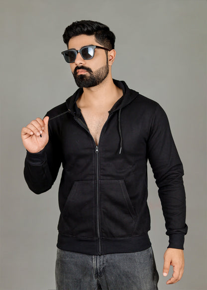 Men's Solid Black Zipper Hoodie