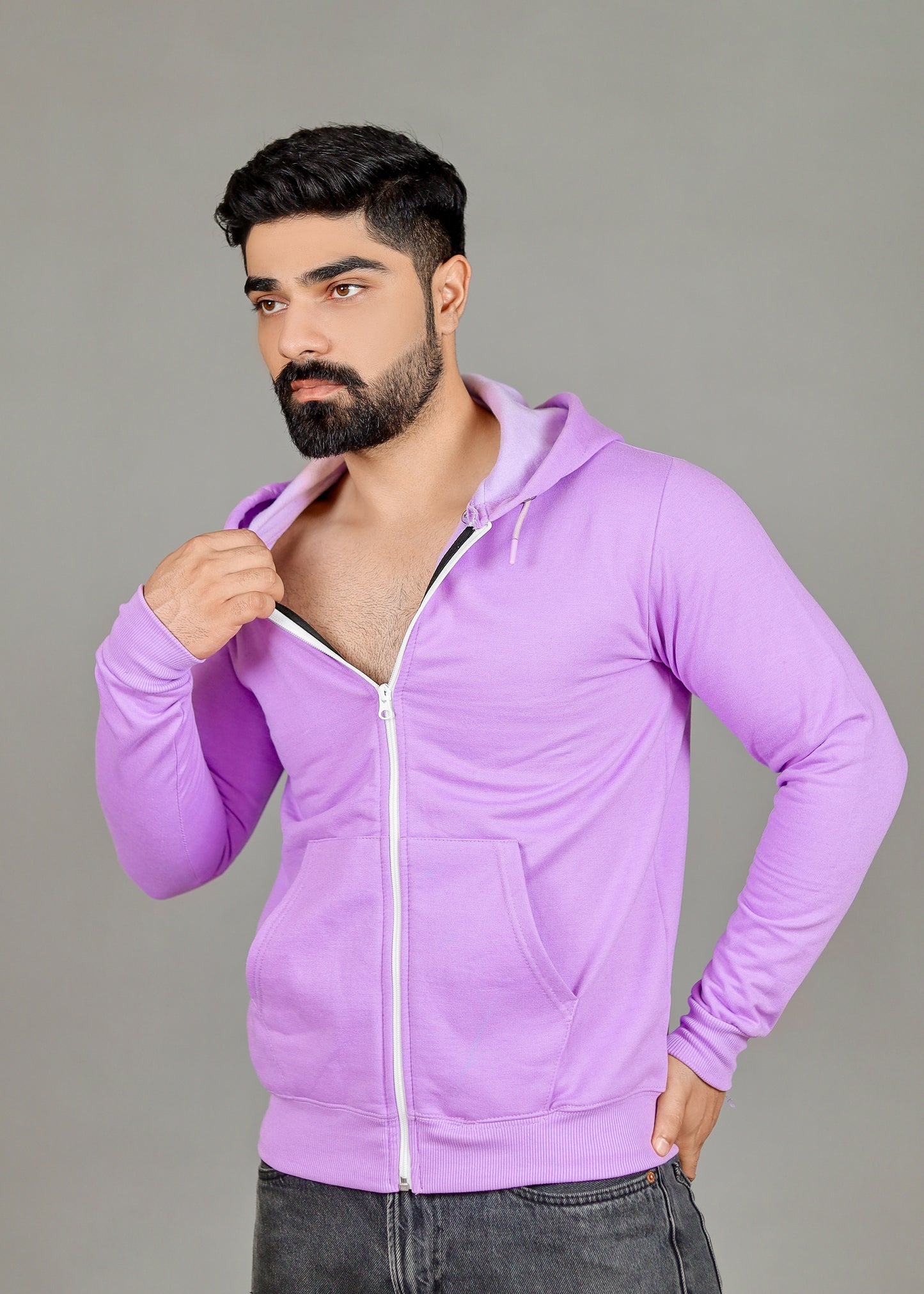 Men's Solid Lavender Zipper Hoodie