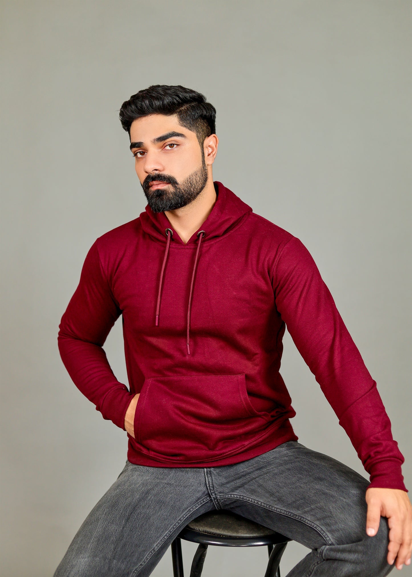 Men's Solid Wine Hoodie