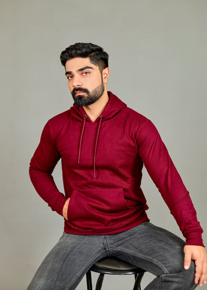 Men's Solid Wine Hoodie